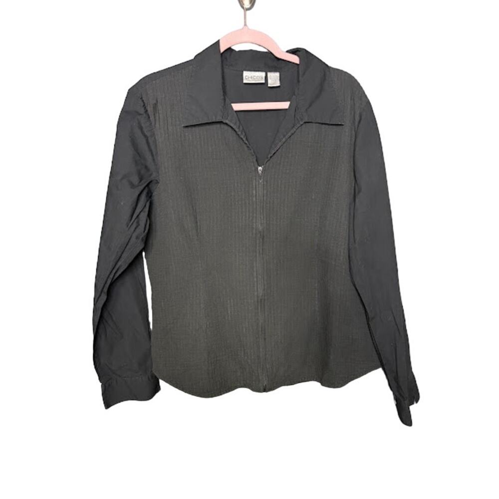 Chico's Zip Up Shacket Women's Size 3 (XL) Black Pleated Comfort Lightweight